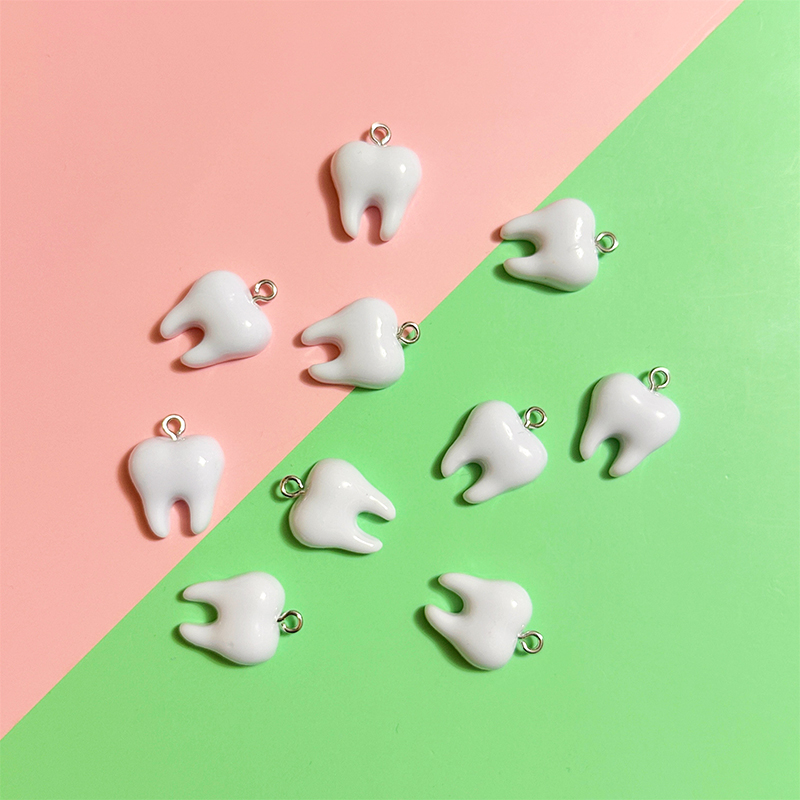 Resin Art Diy Kit - 10pcs Cute White Teeth Resin Pendant