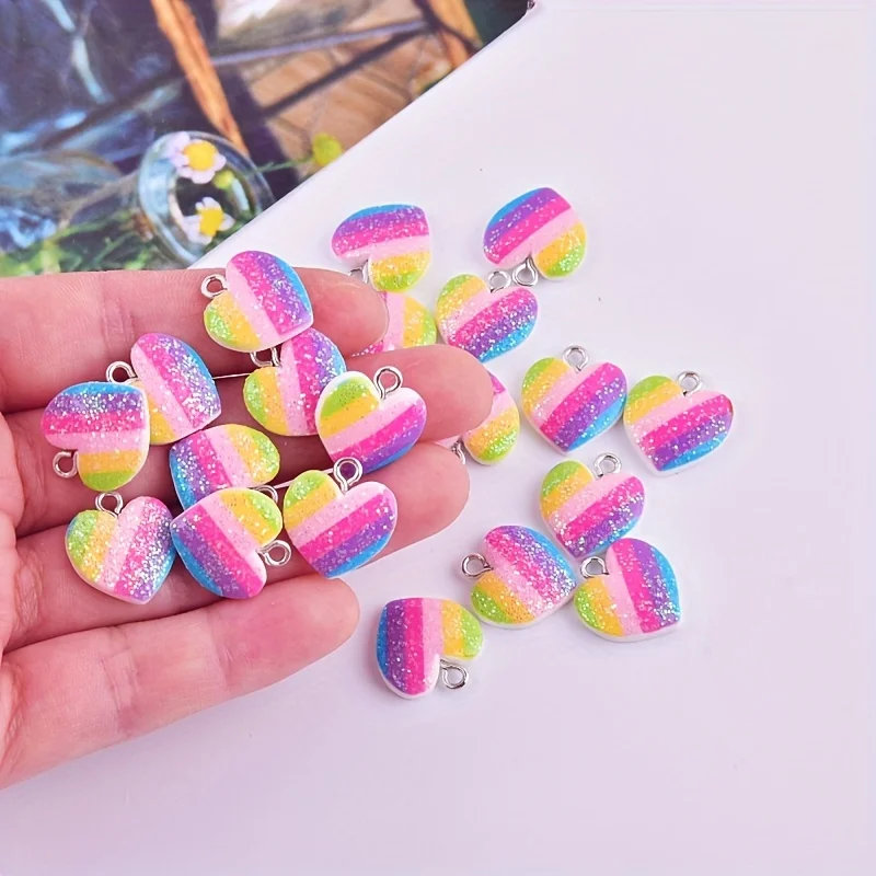 Resin Art Diy Kit - 10Pcs Colorful Heart Resin Charms Cute