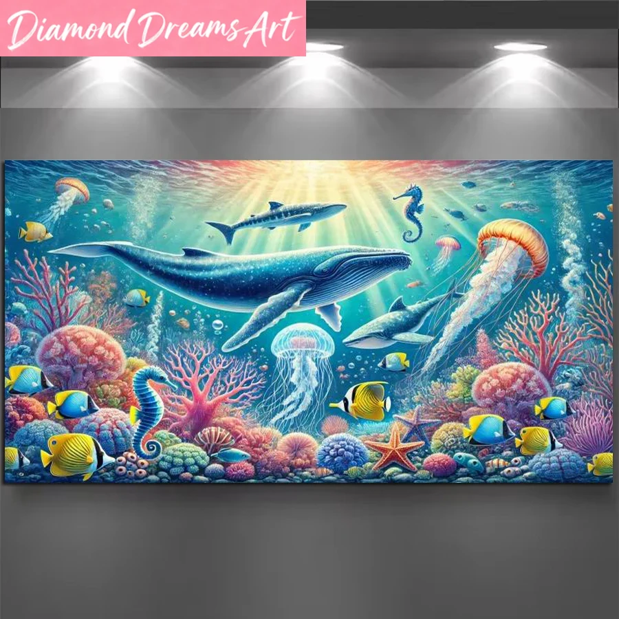 Resin Art Underwater - Frameless,Sea Animals Dolphins Picture Large Size
