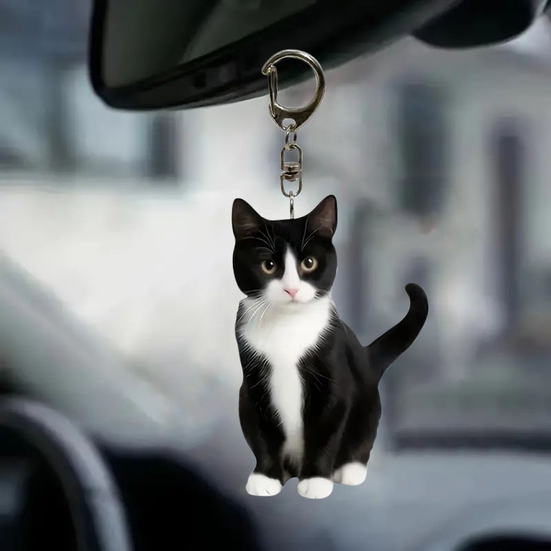 Black And White Cat Keychain 2 - Resin Art Ring Design 评论和价格
