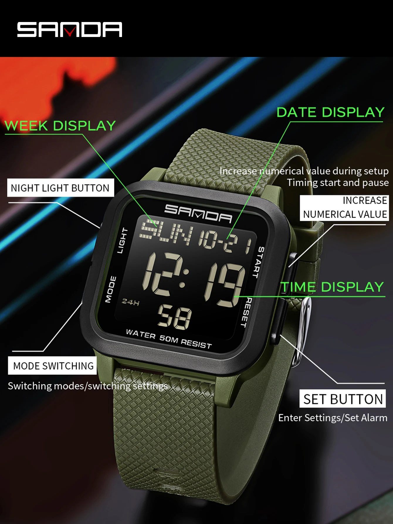 SANDA Waterproof Casual LED Di - Resin Art Underwater 评论和价格