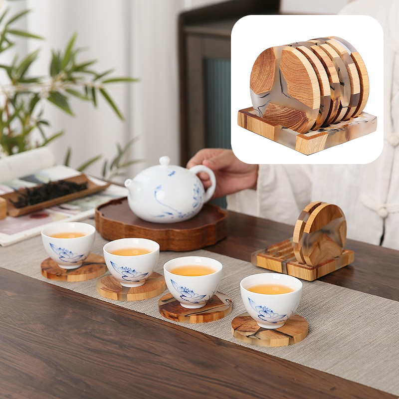 6Pcs Ink Style Tea Cup Coaster - Resin Mixing Cup 评论和价格